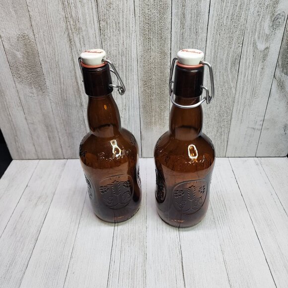 Vintage Grolsch Beer Bottle Amber Brown with Porcelain Swing Top Lid - Set Of 2 - Picture 2 of 6